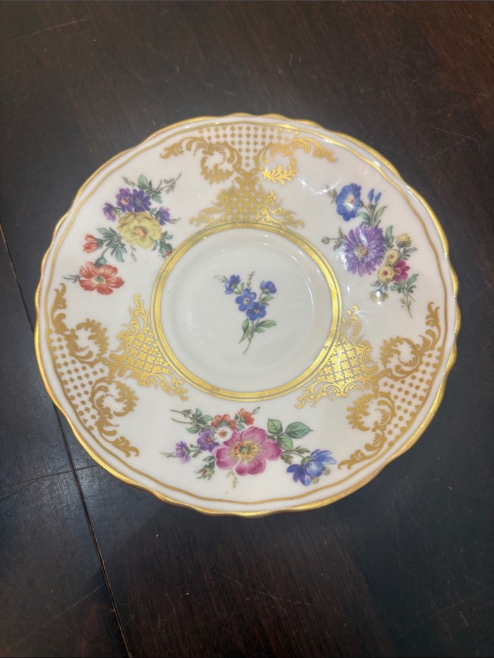 Vintage Hammersley Old Meissen Scalloped Floral Saucer Gold Gilt 5.75”